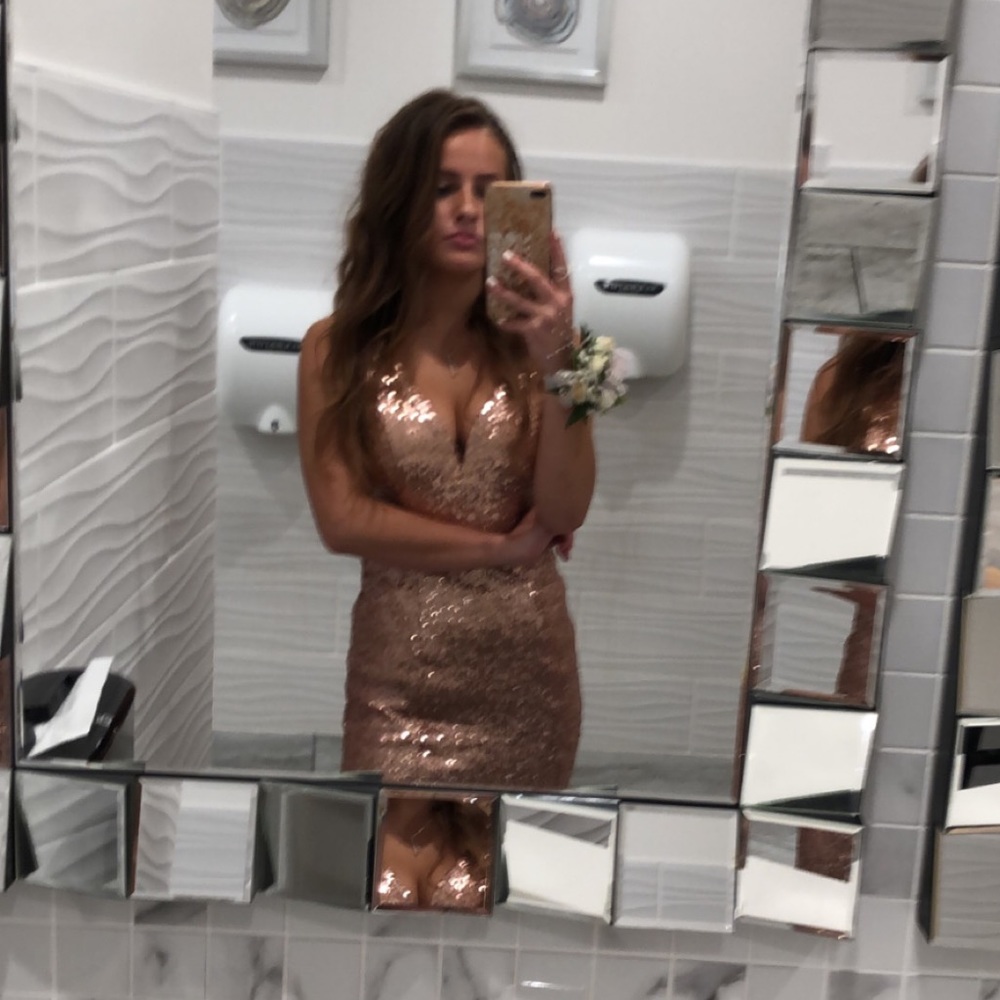 Rose Gold sequin prom dress